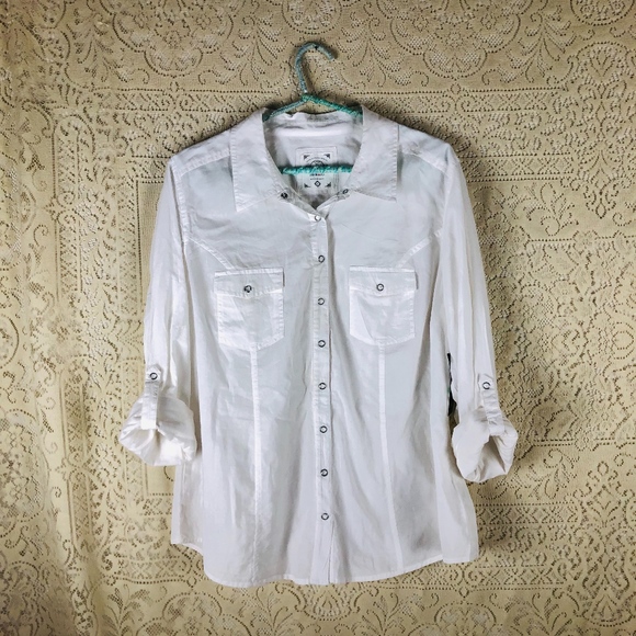 Style & Co. Tops - Style & Co white snap up long sleeve blouse [NWT]